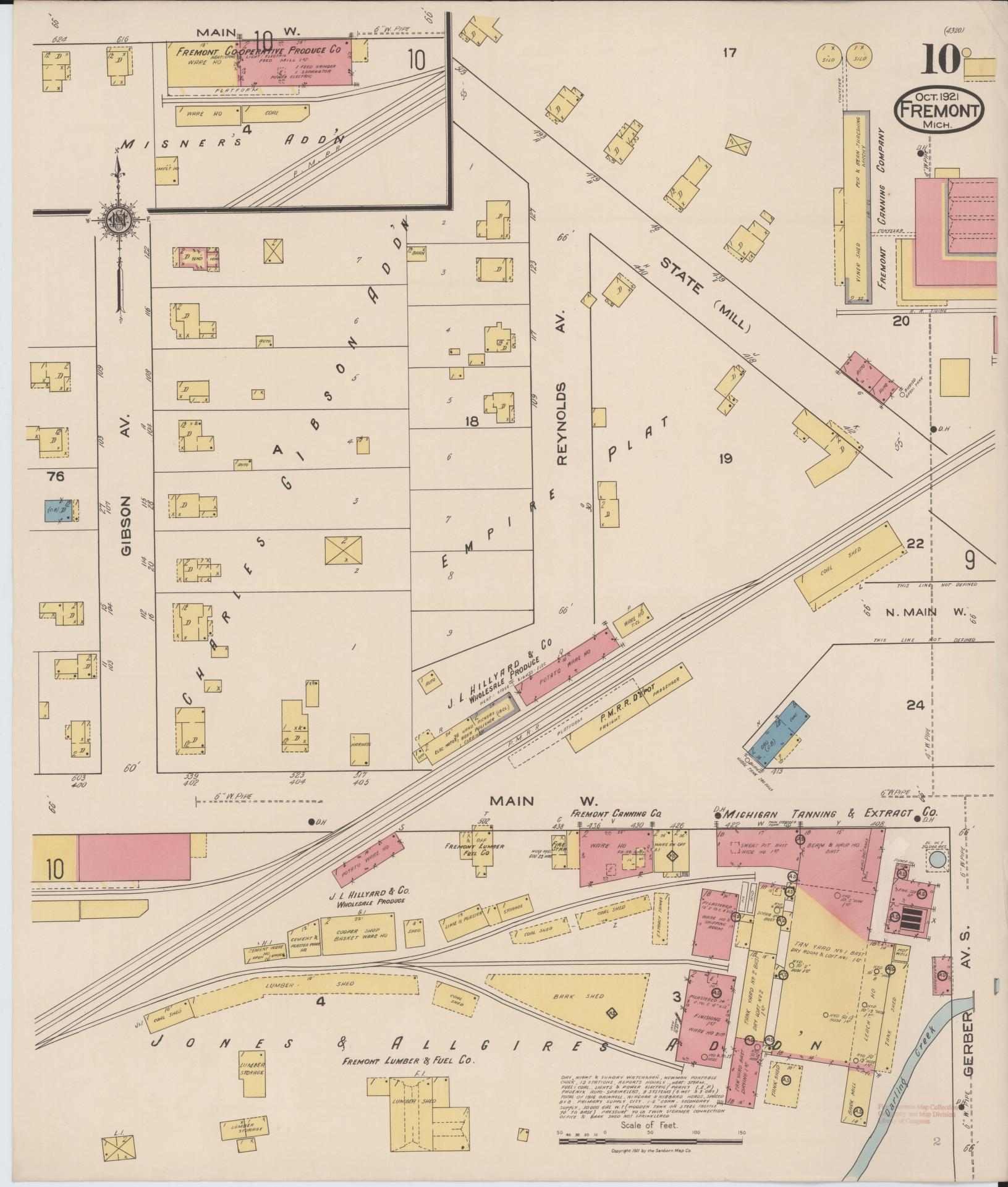 Sanborn Fire Insurance Map from Fremont, Newaygo County, Michigan (1921), Sheet #0010 - Complete Map Set gallery image, historic Sanborn map, vintage wall art, Michigan Michigan