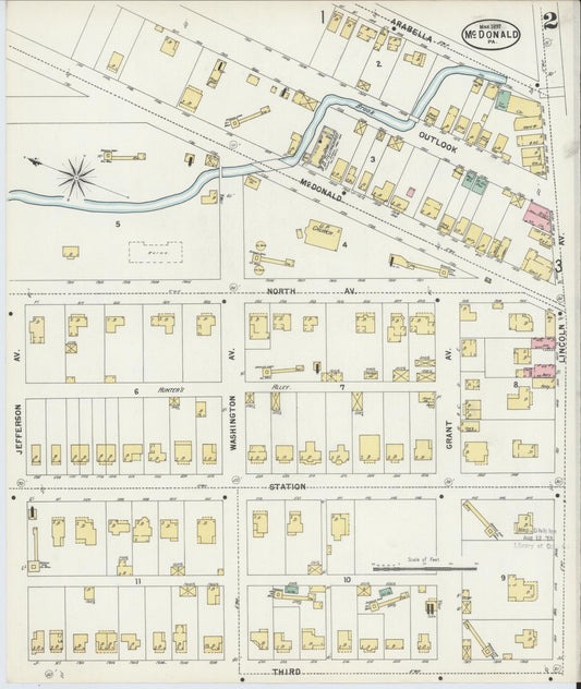 Sanborn Fire Insurance Map from McDonald, Washington County, Pennsylvania (1897), Sheet #0002 - Historic Sanborn Fire Insurance Map Print, vintage old map wall art, antique decor, genealogy gift, Pennsylvania Pennsylvania map