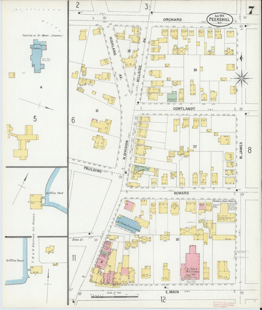 Sanborn Fire Insurance Map from Peekskill, Westchester County, New York (1900), Sheet #0007 - Historic Sanborn Fire Insurance Map Print, vintage old map wall art, antique decor, genealogy gift, New York New York map