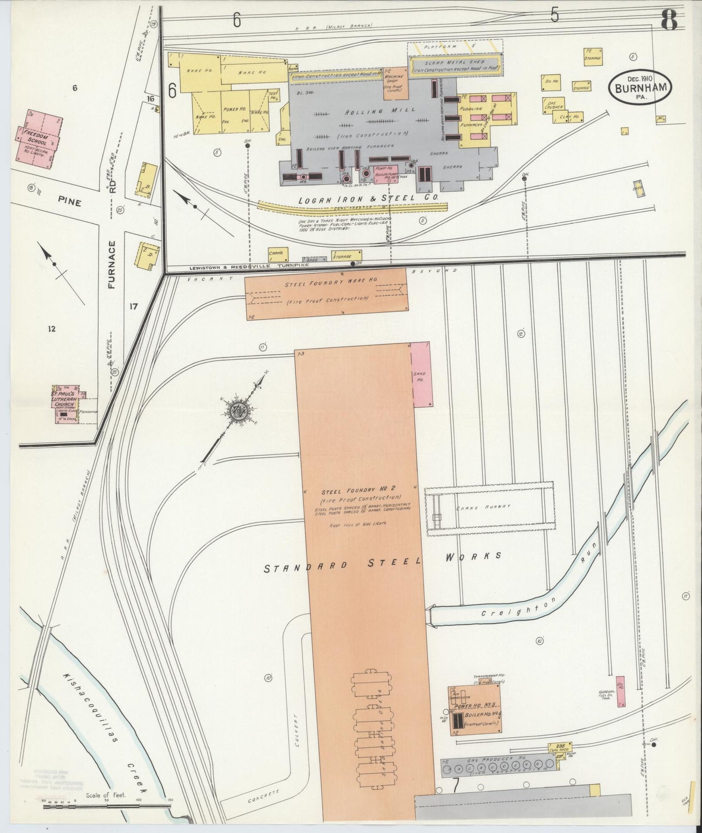 Sanborn Fire Insurance Map from Burnham, Mifflin County, Pennsylvania (1910), Sheet #0008 - Historic Sanborn Fire Insurance Map Print, vintage old map wall art, antique decor, genealogy gift, Pennsylvania Pennsylvania map