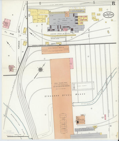 Sanborn Fire Insurance Map from Burnham, Mifflin County, Pennsylvania (1910), Sheet #0008 - Historic Sanborn Fire Insurance Map Print, vintage old map wall art, antique decor, genealogy gift, Pennsylvania Pennsylvania map