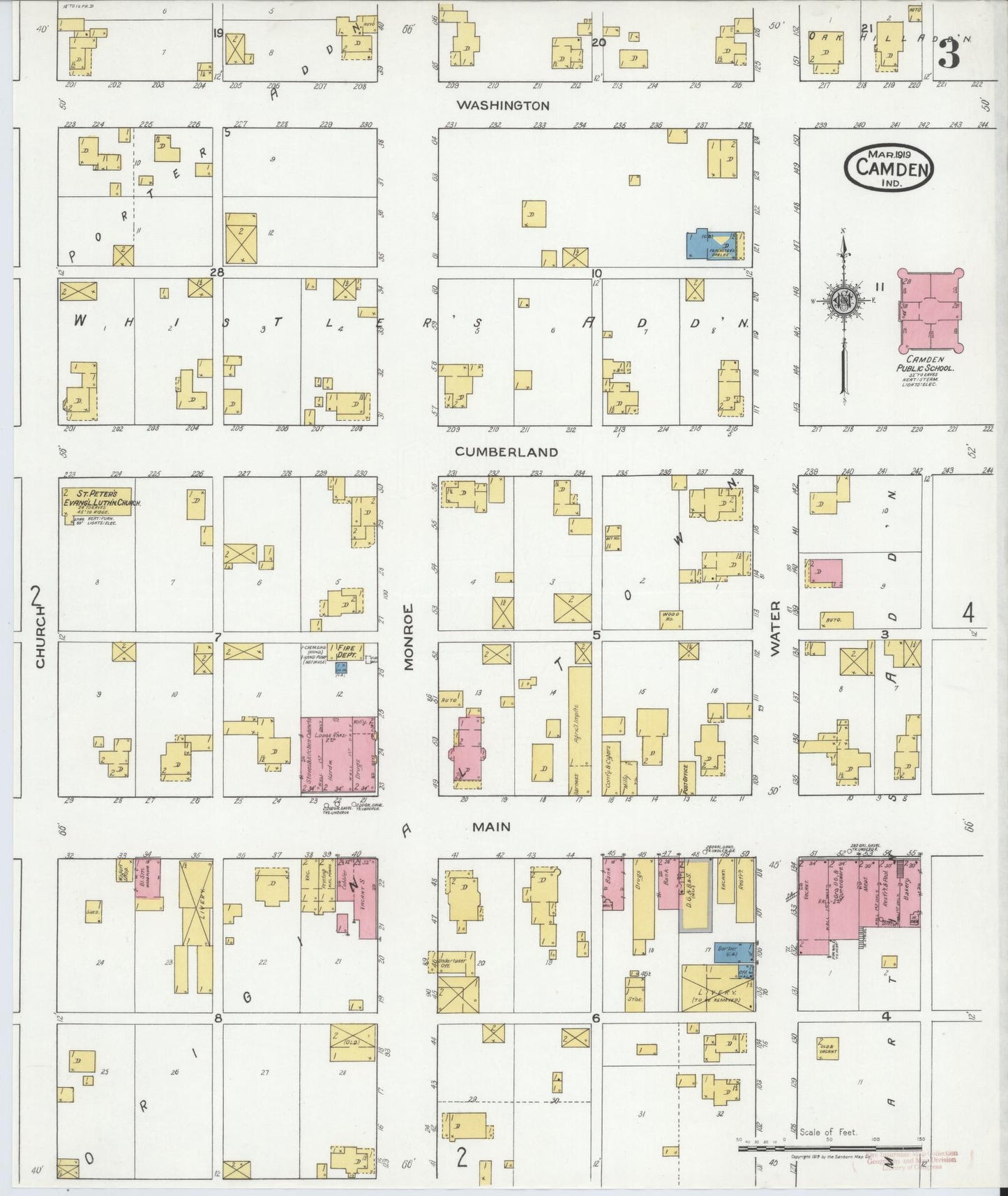 Sanborn Fire Insurance Map from Camden, Carroll County, Indiana (1919), Sheet #0003 - Complete Map Set gallery image, historic Sanborn map, vintage wall art, Indiana Indiana