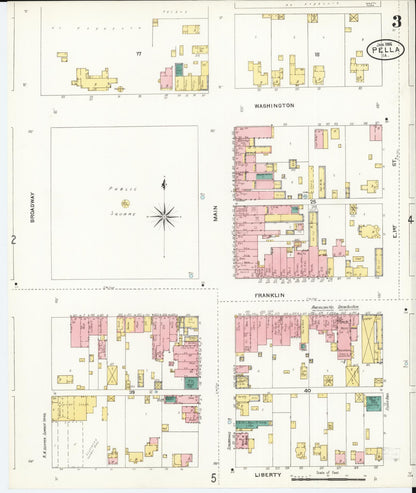 Sanborn Fire Insurance Map from Pella, Marion County, Iowa (1906), Sheet #0003 - Historic Sanborn Fire Insurance Map Print, vintage old map wall art