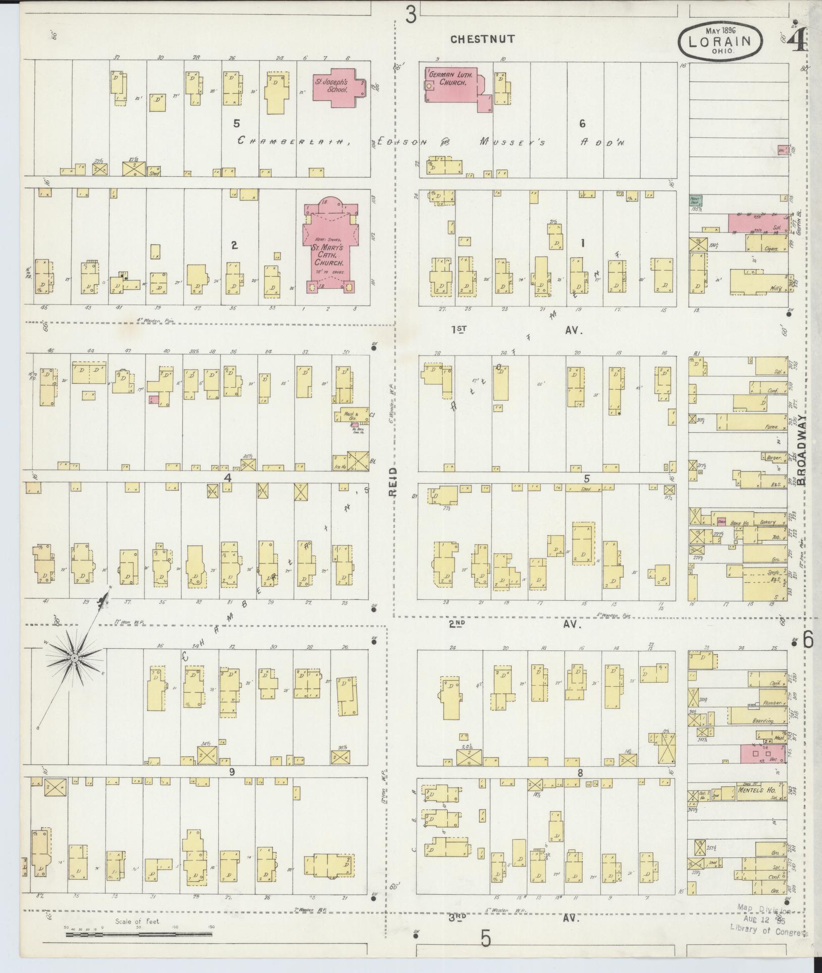 Sanborn Fire Insurance Map from Lorain, Lorain County, Ohio (1896), Sheet #0004 - Historic Sanborn Fire Insurance Map Print, vintage old map wall art, antique decor, genealogy gift, Ohio Ohio map