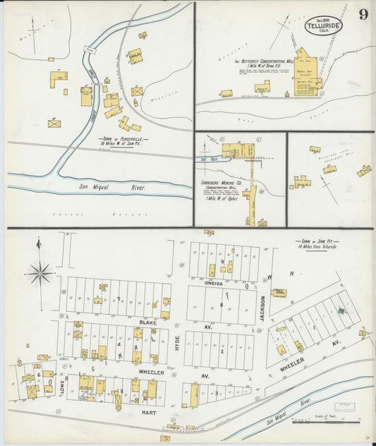 Sanborn Fire Insurance Map from Telluride, San Miguel County, Colorado (1899), Sheet #0009 - Historic Sanborn Fire Insurance Map Print, vintage old map wall art, antique decor, genealogy gift, Colorado Colorado map