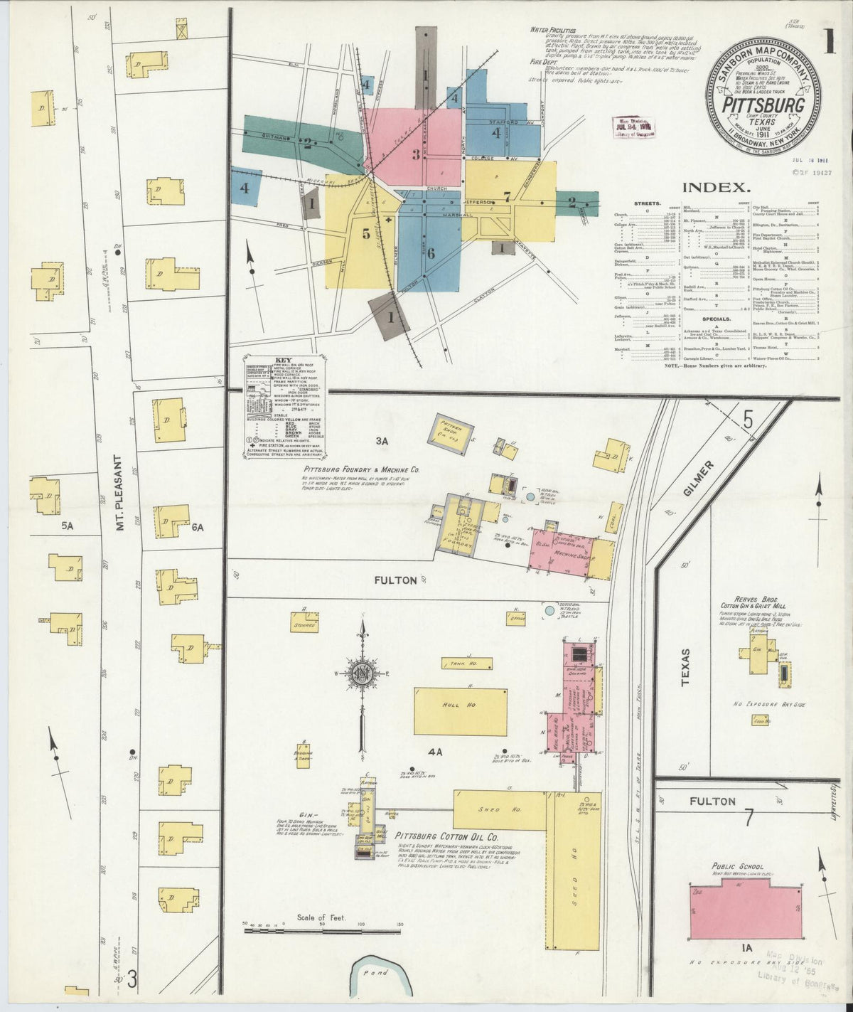 Sanborn Fire Insurance Map from Pittsburg, Camp County, Texas (1911), Sheet #0001 - Complete Map Set gallery image, historic Sanborn map, vintage wall art, Texas Texas
