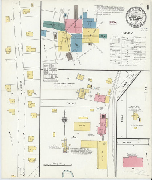Sanborn Fire Insurance Map from Pittsburg, Camp County, Texas (1911), Sheet #0001 - Complete Map Set gallery image, historic Sanborn map, vintage wall art, Texas Texas