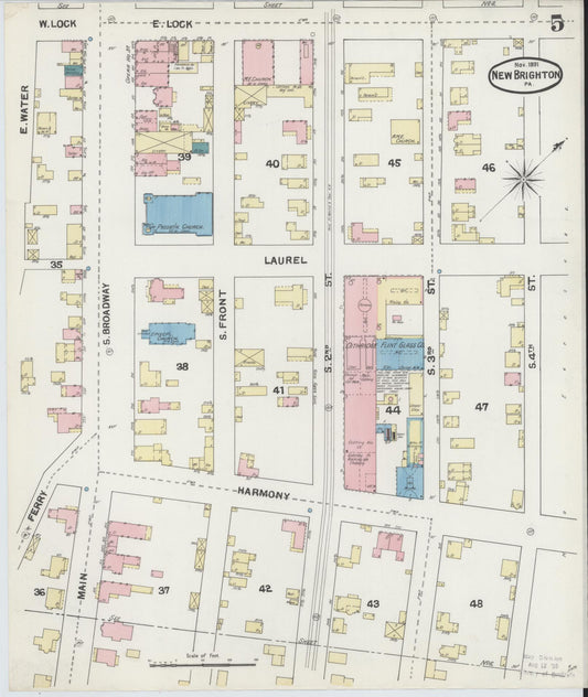 Sanborn Fire Insurance Map from New Brighton, Beaver County, Pennsylvania (1891), Sheet #0005 - Historic Sanborn Fire Insurance Map Print, vintage old map wall art, antique decor, genealogy gift, Pennsylvania Pennsylvania map