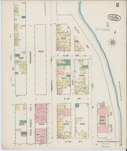 Sanborn Fire Insurance Map from Tacoma, Pierce County, Washington (1885), Sheet #0002 - Complete Map Set gallery image, historic Sanborn map, vintage wall art, Washington Washington