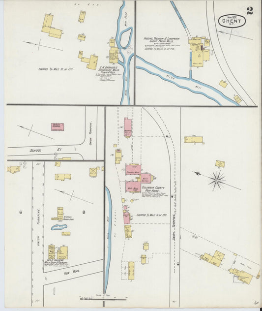 Sanborn Fire Insurance Map from Ghent, Columbia County, New York (1892), Sheet #0002 - Historic Sanborn Fire Insurance Map Print, vintage old map wall art, antique decor, genealogy gift, New York New York map