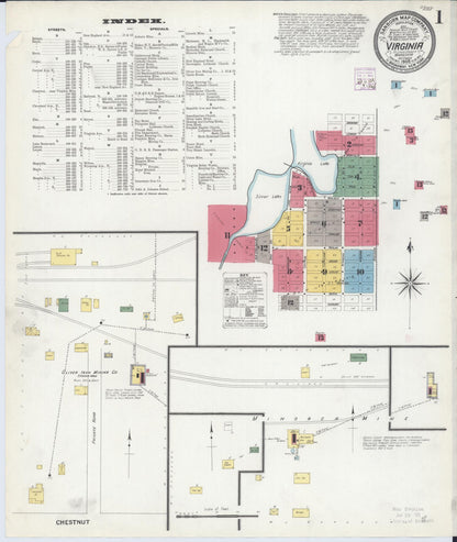 Sanborn Fire Insurance Map from Virginia, Saint Louis County, Minnesota (1908), Sheet #0001 - Complete Map Set gallery image, historic Sanborn map, vintage wall art, Minnesota Minnesota