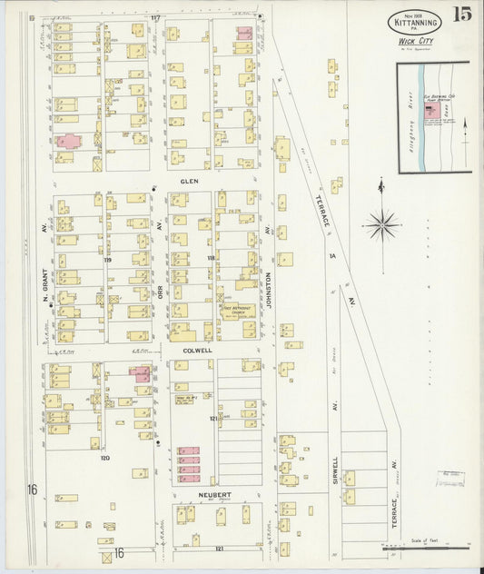 Sanborn Fire Insurance Map from Kittanning, Armstrong County, Pennsylvania (1909), Sheet #0015 - Historic Sanborn Fire Insurance Map Print, vintage old map wall art, antique decor, genealogy gift, Pennsylvania Pennsylvania map