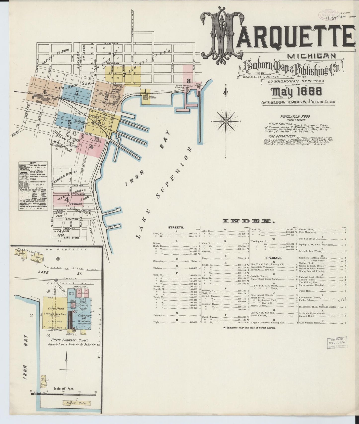 Sanborn Fire Insurance Map from Marquette, Marquette County, Michigan (1888), Sheet #0001 - Complete Map Set gallery image, historic Sanborn map, vintage wall art, Michigan Michigan