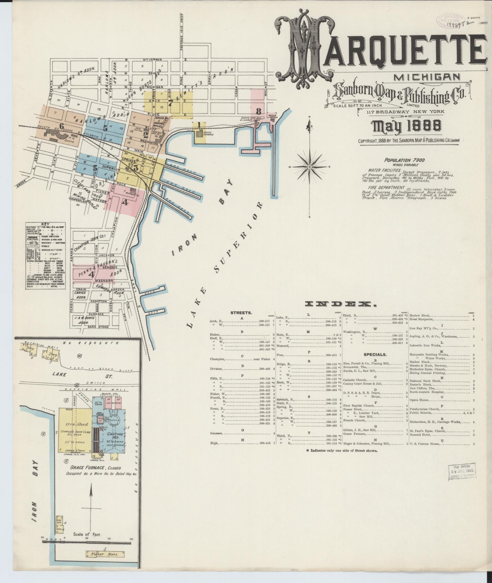 Sanborn Fire Insurance Map from Marquette, Marquette County, Michigan (1888), Sheet #0001 - Complete Map Set gallery image, historic Sanborn map, vintage wall art, Michigan Michigan