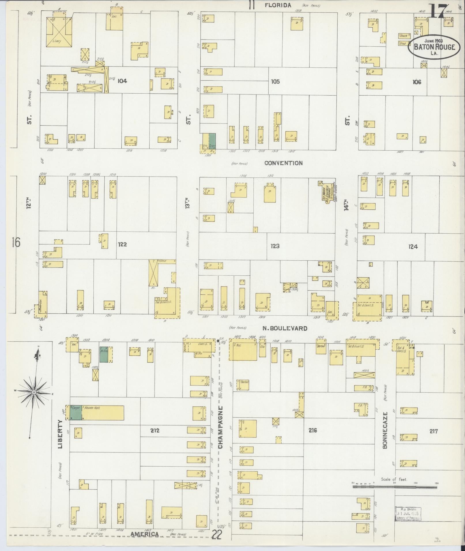 Sanborn Fire Insurance Map from Baton Rouge, East Baton Rouge Parish, Louisiana (1903), Sheet #0017 - Historic Sanborn Fire Insurance Map Print, vintage old map wall art, antique decor, genealogy gift, Louisiana Louisiana map