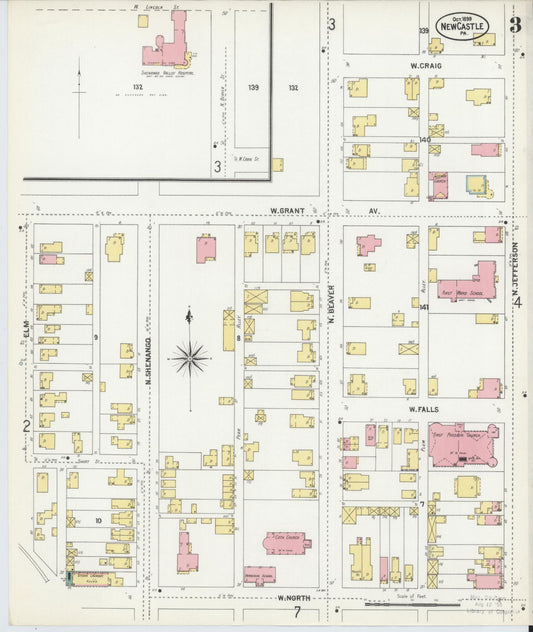 Sanborn Fire Insurance Map from New Castle, Lawrence County, Pennsylvania (1899), Sheet #0003 - Historic Sanborn Fire Insurance Map Print, vintage old map wall art, antique decor, genealogy gift, Pennsylvania Pennsylvania map