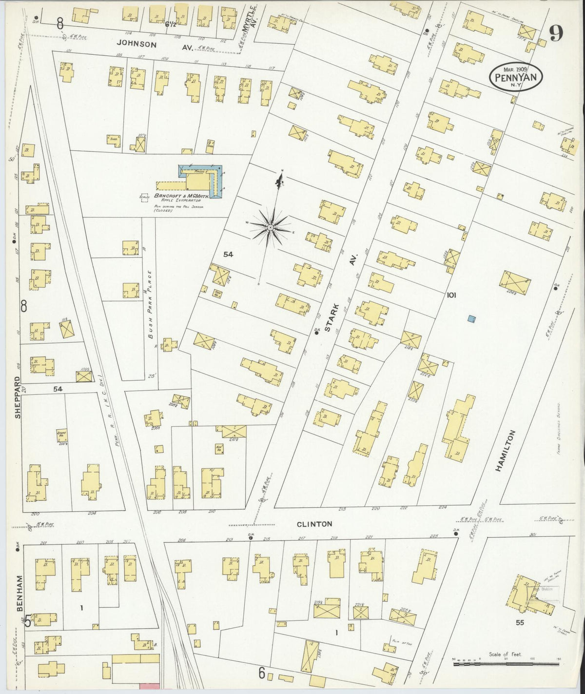 Sanborn Fire Insurance Map from Penn Yan, Yates County, New York (1909), Sheet #0009 - Complete Map Set gallery image, historic Sanborn map, vintage wall art, New York New York