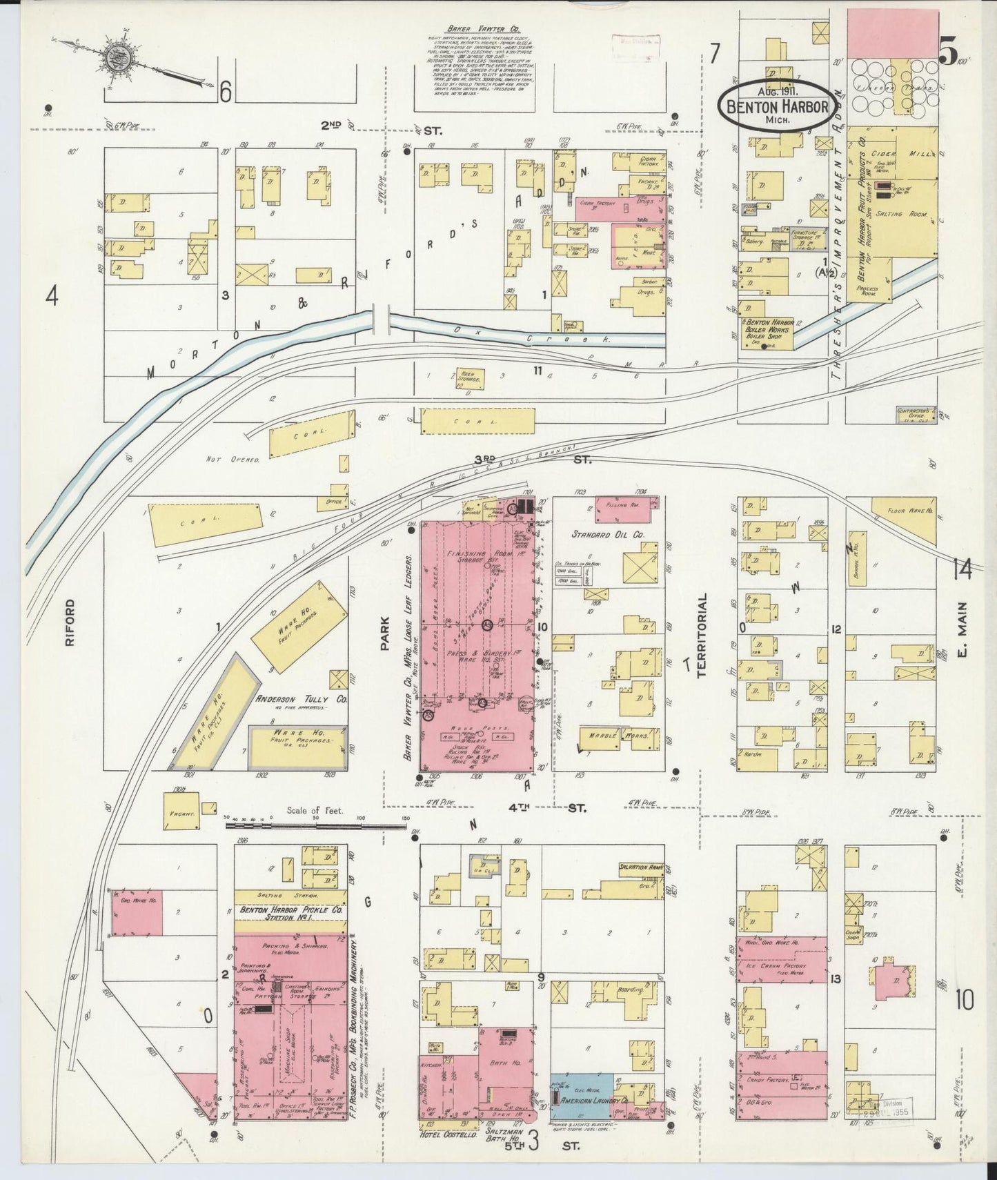 Sanborn Fire Insurance Map from Benton Harbor, Berrien County, Michigan (1911), Sheet #0005 - Historic Sanborn Fire Insurance Map Print, vintage old map wall art, antique decor, genealogy gift, Michigan Michigan map