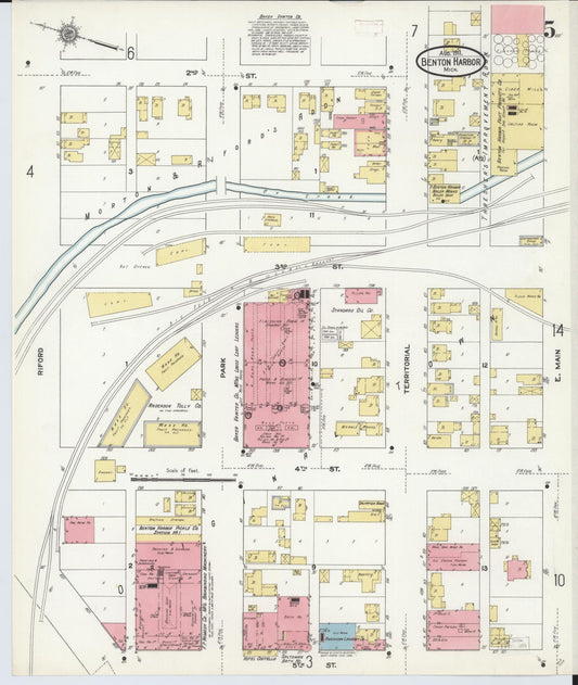 Sanborn Fire Insurance Map from Benton Harbor, Berrien County, Michigan (1911), Sheet #0005 - Historic Sanborn Fire Insurance Map Print, vintage old map wall art, antique decor, genealogy gift, Michigan Michigan map