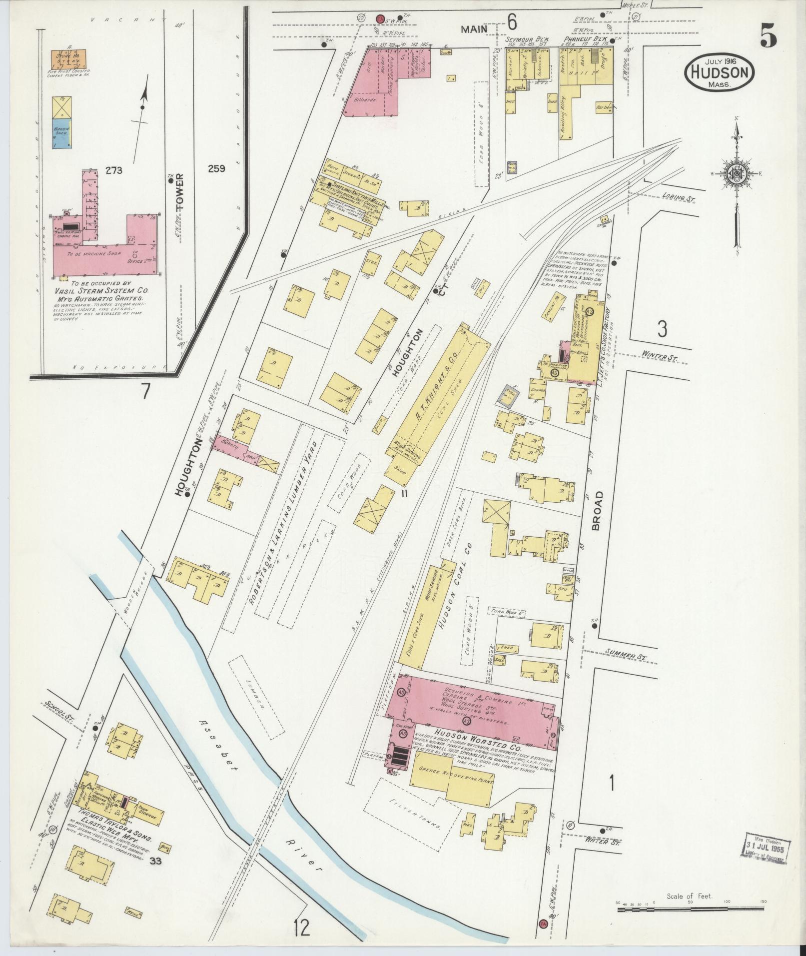 Sanborn Fire Insurance Map from Hudson, Middlesex County, Massachusetts (1916), Sheet #0005 - Complete Map Set gallery image, historic Sanborn map, vintage wall art, Massachusetts Massachusetts