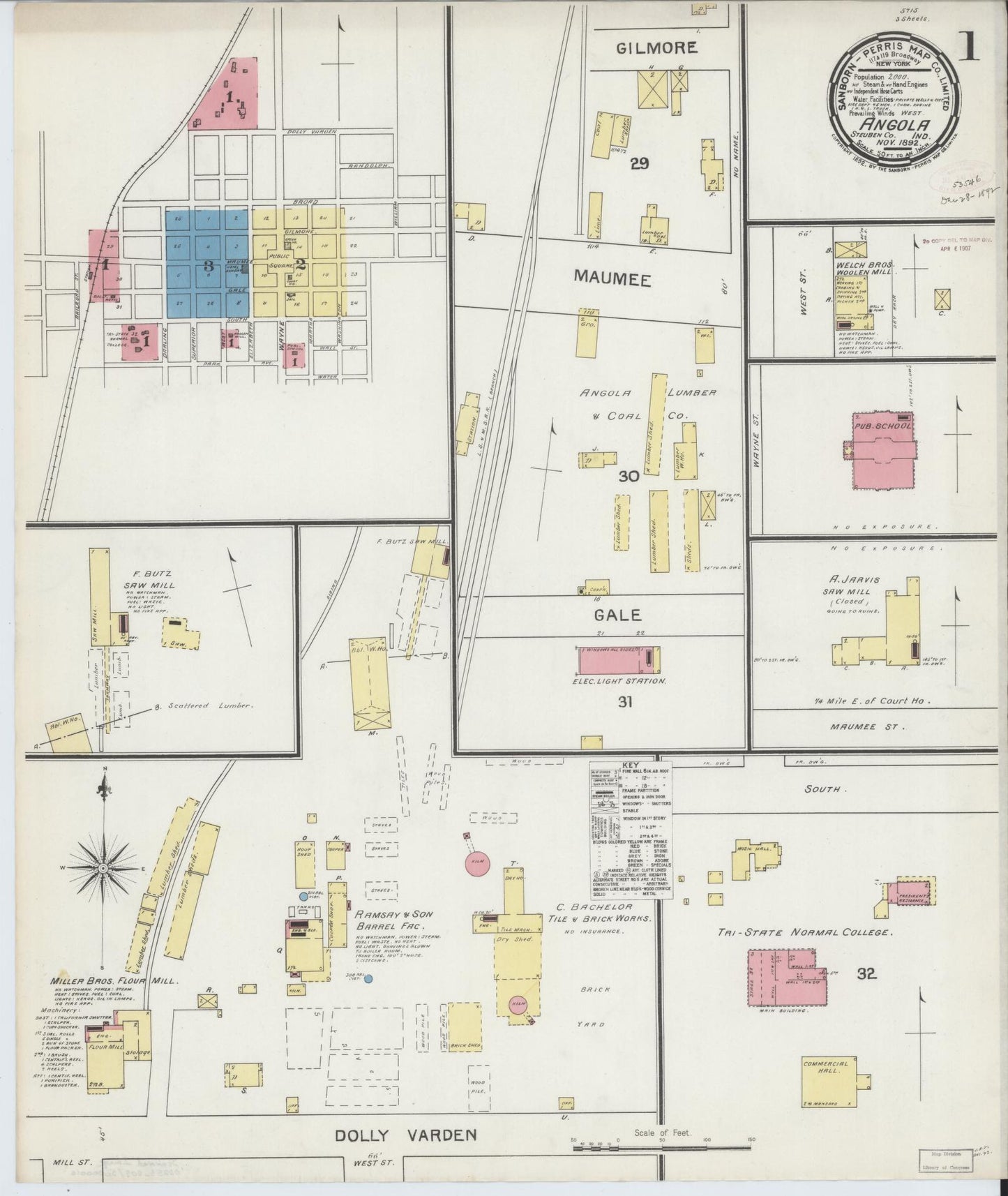 Sanborn Fire Insurance Map from Angola, Steuben County, Indiana. (1892) – Historic Sanborn Fire Insurance Map Print