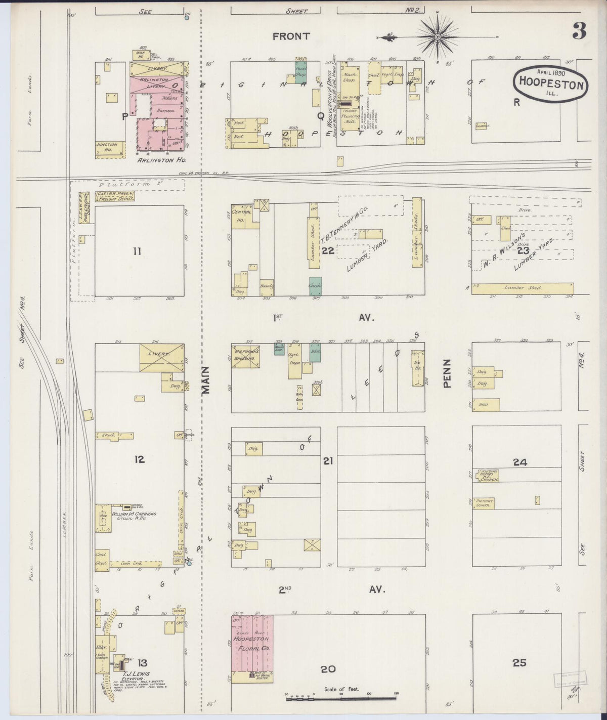Sanborn Fire Insurance Map from Hoopeston, Vermilion County, Illinois (1890), Sheet #0003 - Complete Map Set gallery image, historic Sanborn map, vintage wall art, Illinois Illinois