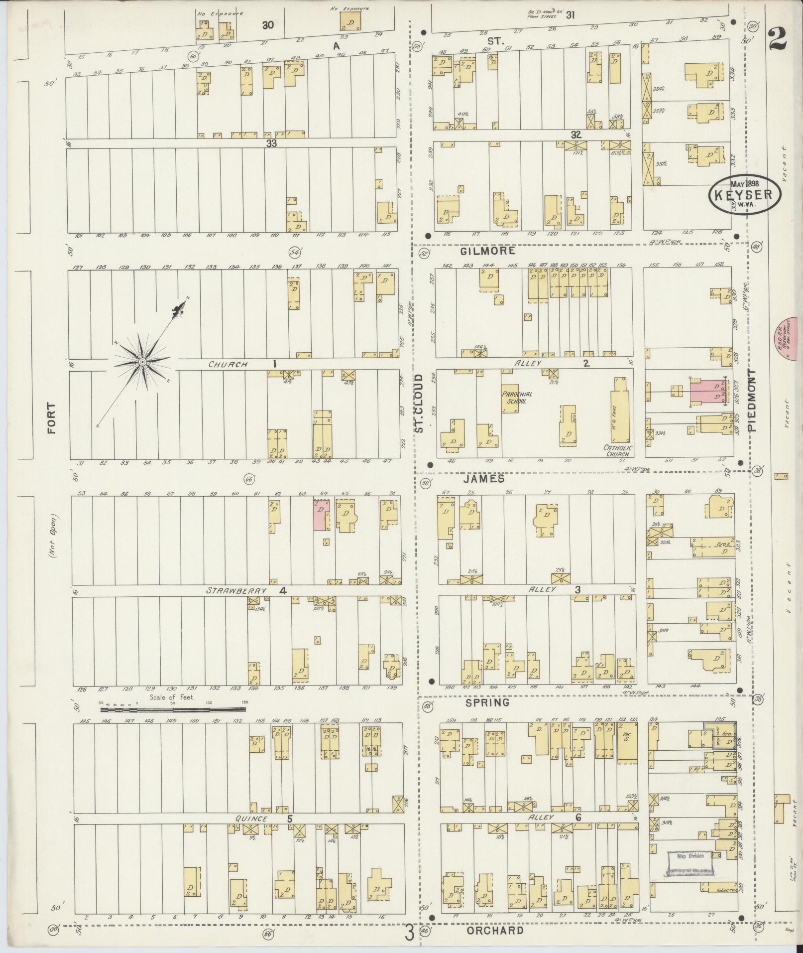 Sanborn Fire Insurance Map from Keyser, Mineral County, West Virginia (1898), Sheet #0002 - Historic Sanborn Fire Insurance Map Print, vintage old map wall art, antique decor, genealogy gift, West Virginia West Virginia map