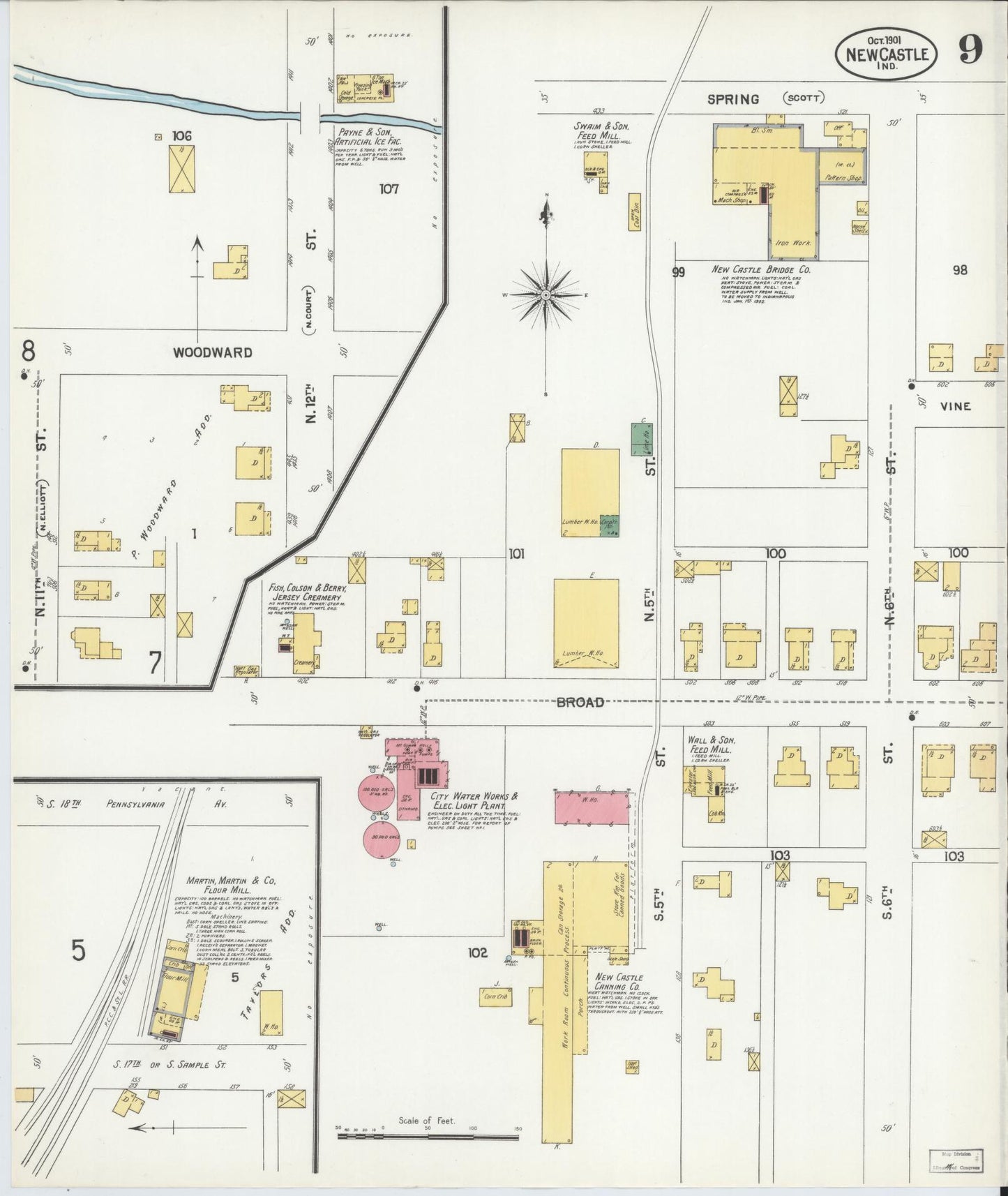 Sanborn Fire Insurance Map from New Castle, Henry County, Indiana (1901), Sheet #0009 - Complete Map Set gallery image, historic Sanborn map, vintage wall art, Indiana Indiana