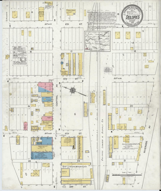 Sanborn Fire Insurance Map from Dolores, Montezuma County, Colorado (1919), Sheet #0001 - Historic Sanborn Fire Insurance Map Print, vintage old map wall art, antique decor, genealogy gift, Colorado Colorado map