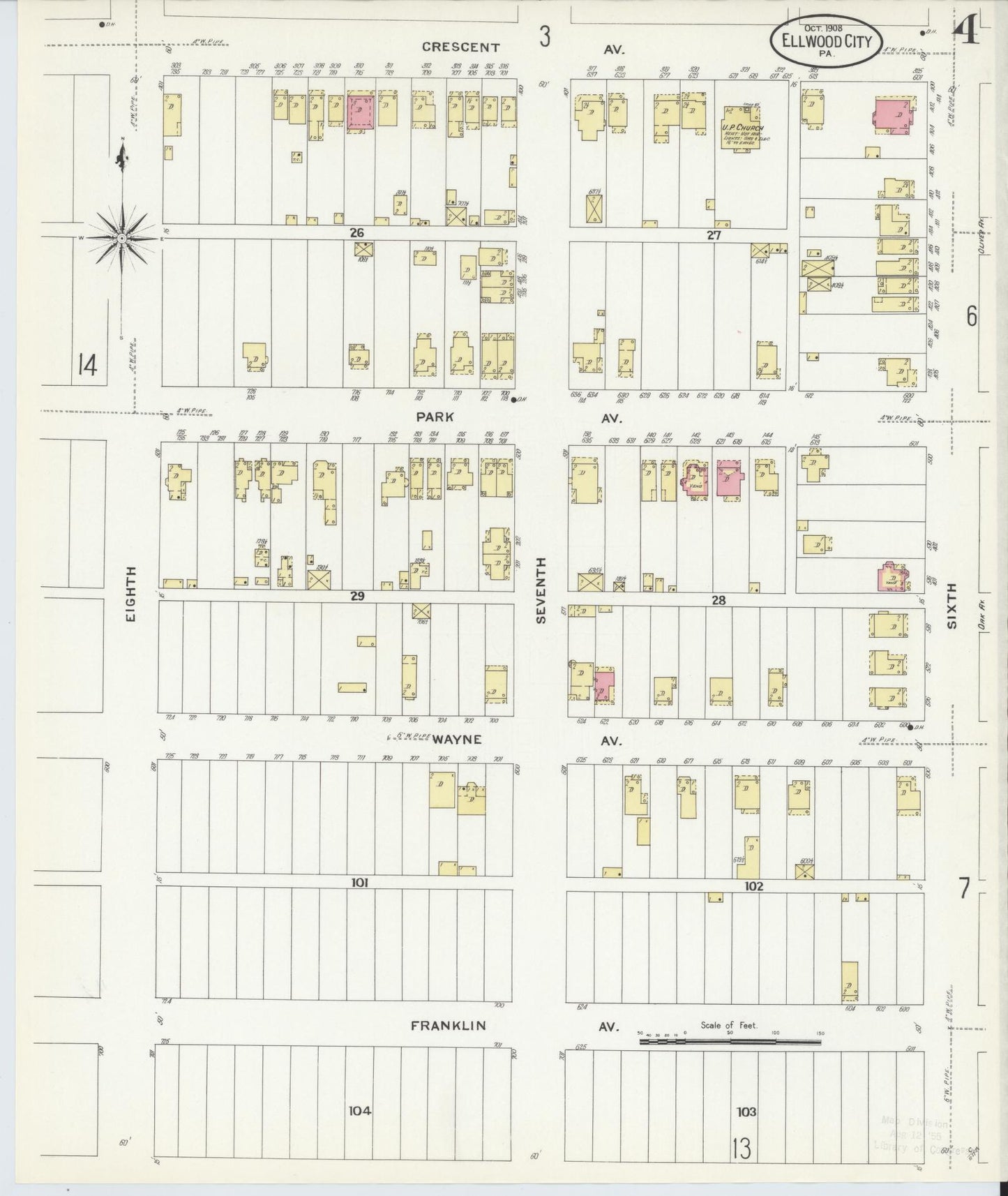 Sanborn Fire Insurance Map from Ellwood City, Lawrence County, Pennsylvania (1908), Sheet #0004 - Historic Sanborn Fire Insurance Map Print, vintage old map wall art, antique decor, genealogy gift, Pennsylvania Pennsylvania map