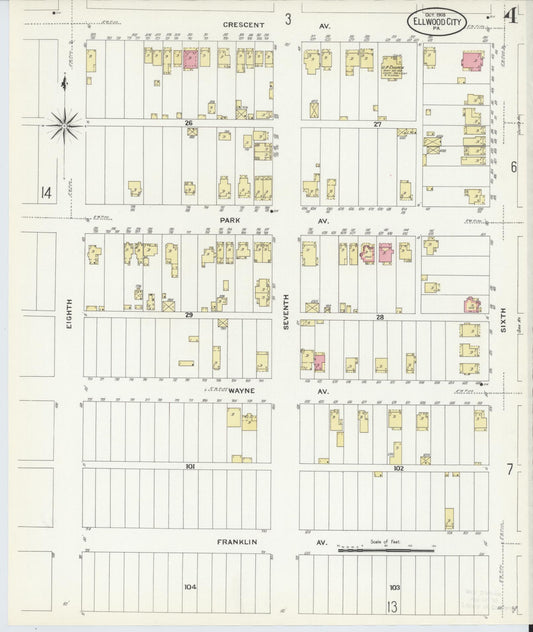 Sanborn Fire Insurance Map from Ellwood City, Lawrence County, Pennsylvania (1908), Sheet #0004 - Historic Sanborn Fire Insurance Map Print, vintage old map wall art, antique decor, genealogy gift, Pennsylvania Pennsylvania map