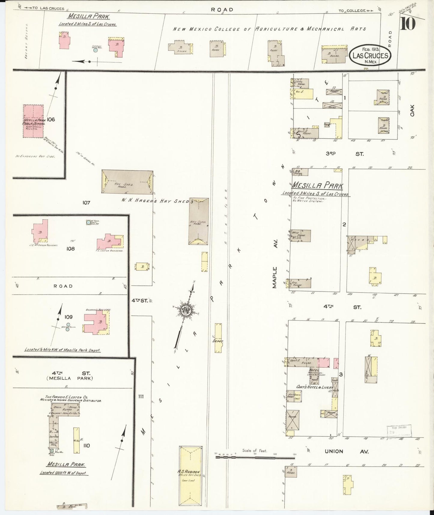 Sanborn Fire Insurance Map from Las Cruces, Dona Ana County, New Mexico (1913), Sheet #0010 - Complete Map Set gallery image, historic Sanborn map, vintage wall art, New Mexico New Mexico