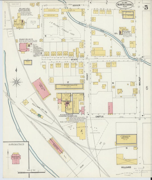 Sanborn Fire Insurance Map from Murfreesboro, Rutherford County, Tennessee (1902), Sheet #0005 - Historic Sanborn Fire Insurance Map Print, vintage old map wall art, antique decor, genealogy gift, Tennessee Tennessee map