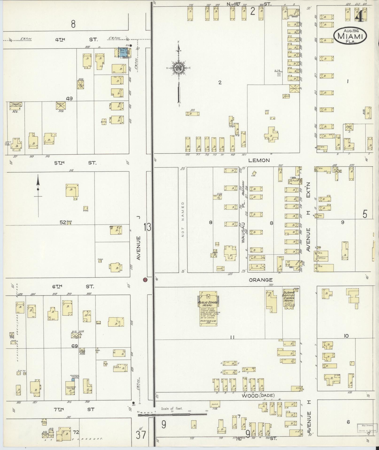 Sanborn Fire Insurance Map from Miami, Dade County, Florida (1914), Sheet #0004 - Complete Map Set gallery image, historic Sanborn map, vintage wall art, Florida Florida