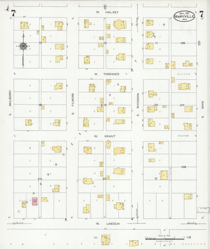 Sanborn Fire Insurance Map from Maryville, Nodaway County, Missouri (1925), Sheet #0007 - Historic Sanborn Fire Insurance Map Print, vintage old map wall art, antique decor, genealogy gift, Missouri Missouri map
