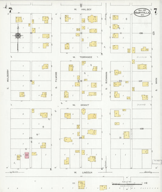 Sanborn Fire Insurance Map from Maryville, Nodaway County, Missouri (1925), Sheet #0007 - Historic Sanborn Fire Insurance Map Print, vintage old map wall art, antique decor, genealogy gift, Missouri Missouri map