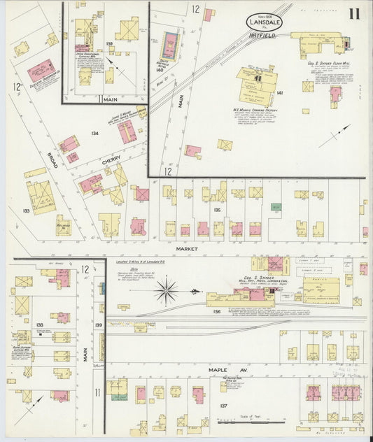Sanborn Fire Insurance Map from Lansdale, Montgomery County, Pennsylvania (1912), Sheet #0011 - Historic Sanborn Fire Insurance Map Print, vintage old map wall art, antique decor, genealogy gift, Pennsylvania Pennsylvania map