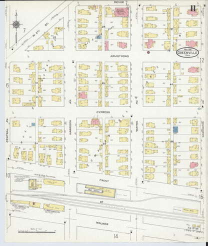Sanborn Fire Insurance Map from Greenville, Darke County, Ohio (1910), Sheet #0011 - Historic Sanborn Fire Insurance Map Print, vintage old map wall art, antique decor, genealogy gift, Ohio Ohio map