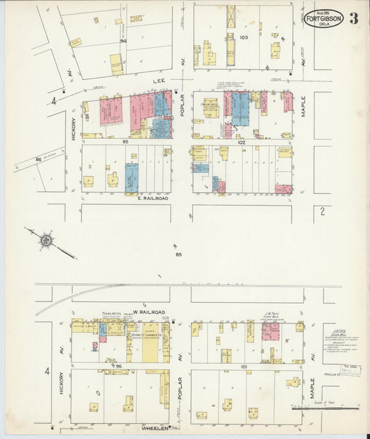 Sanborn Fire Insurance Map from Fort Gibson, Muskogee County, Oklahoma (1915), Sheet #0003 - Historic Sanborn Fire Insurance Map Print, vintage old map wall art, antique decor, genealogy gift, Oklahoma Oklahoma map