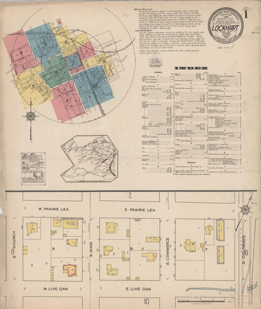 Sanborn Fire Insurance Map from Lockhart, Caldwell County, Texas (1922), Sheet #0001 - Historic Sanborn Fire Insurance Map Print, vintage old map wall art, antique decor, genealogy gift, Texas Texas map