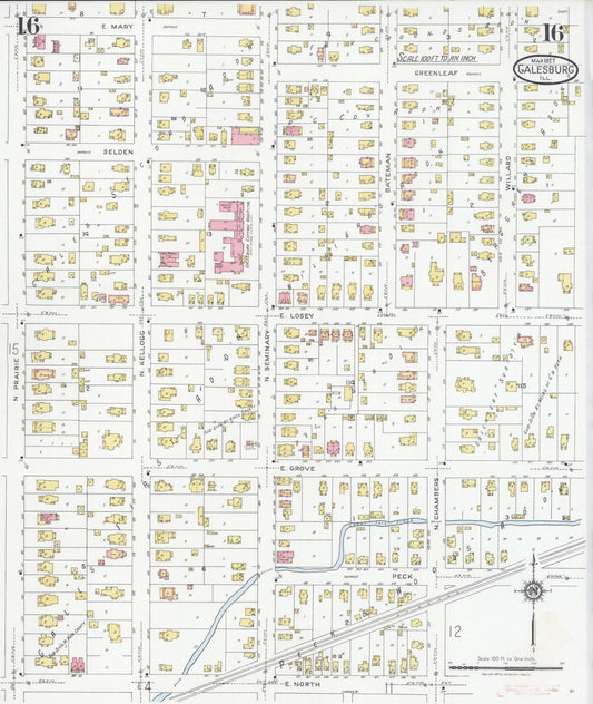 Sanborn Fire Insurance Map from Galesburg, Knox County, Illinois (1927), Sheet #0016 - Historic Sanborn Fire Insurance Map Print, vintage old map wall art, antique decor, genealogy gift, Illinois Illinois map