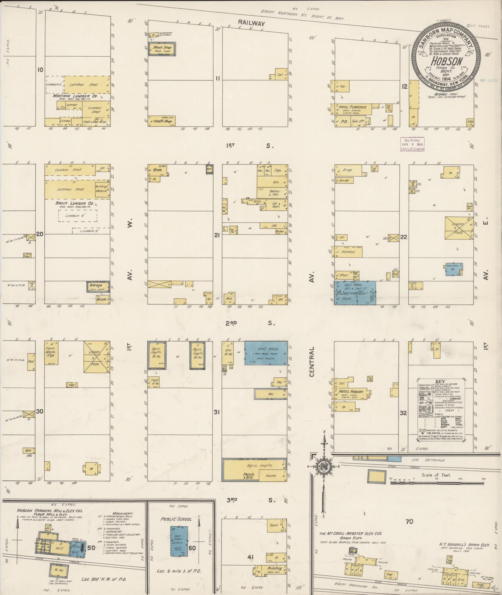 Sanborn Fire Insurance Map from Hobson, Judith Basin County, Montana. (1914) – Historic Sanborn Fire Insurance Map Print