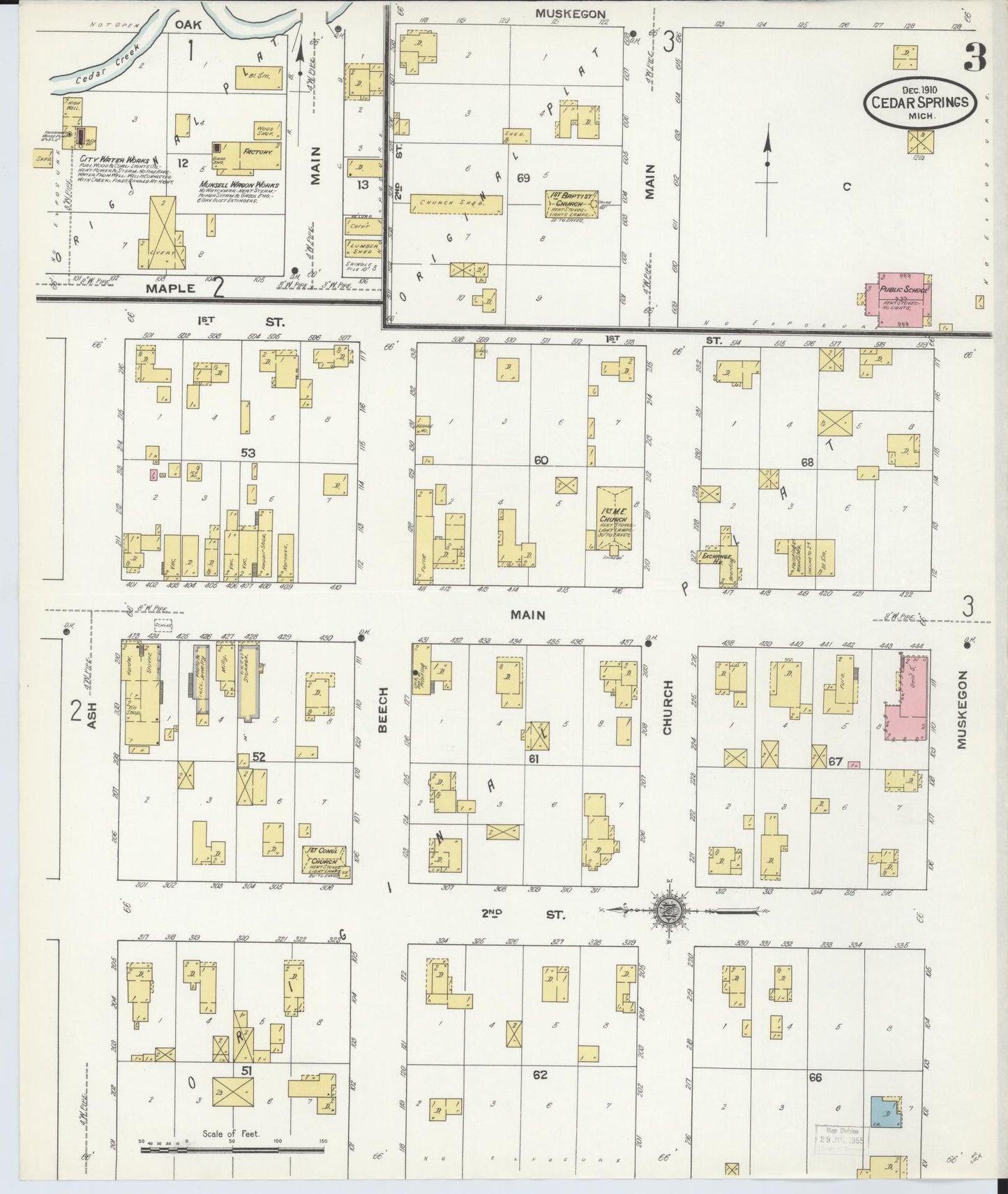Sanborn Fire Insurance Map from Cedar Springs, Kent County, Michigan (1910), Sheet #0003 - Complete Map Set gallery image, historic Sanborn map, vintage wall art, Michigan Michigan