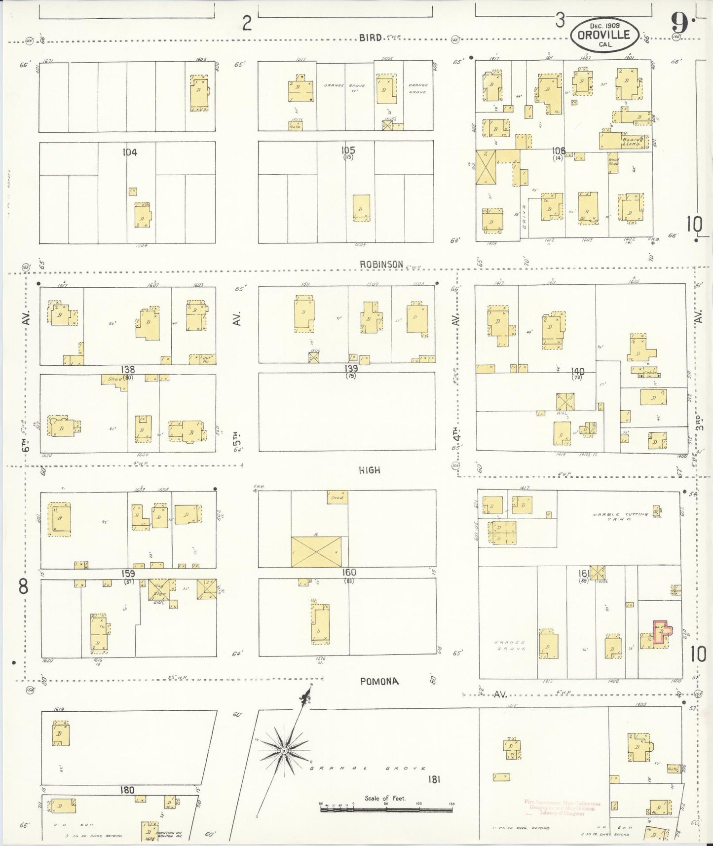 Sanborn Fire Insurance Map from Oroville, Butte County, California (1909), Sheet #0009 - Complete Map Set gallery image, historic Sanborn map, vintage wall art, California California