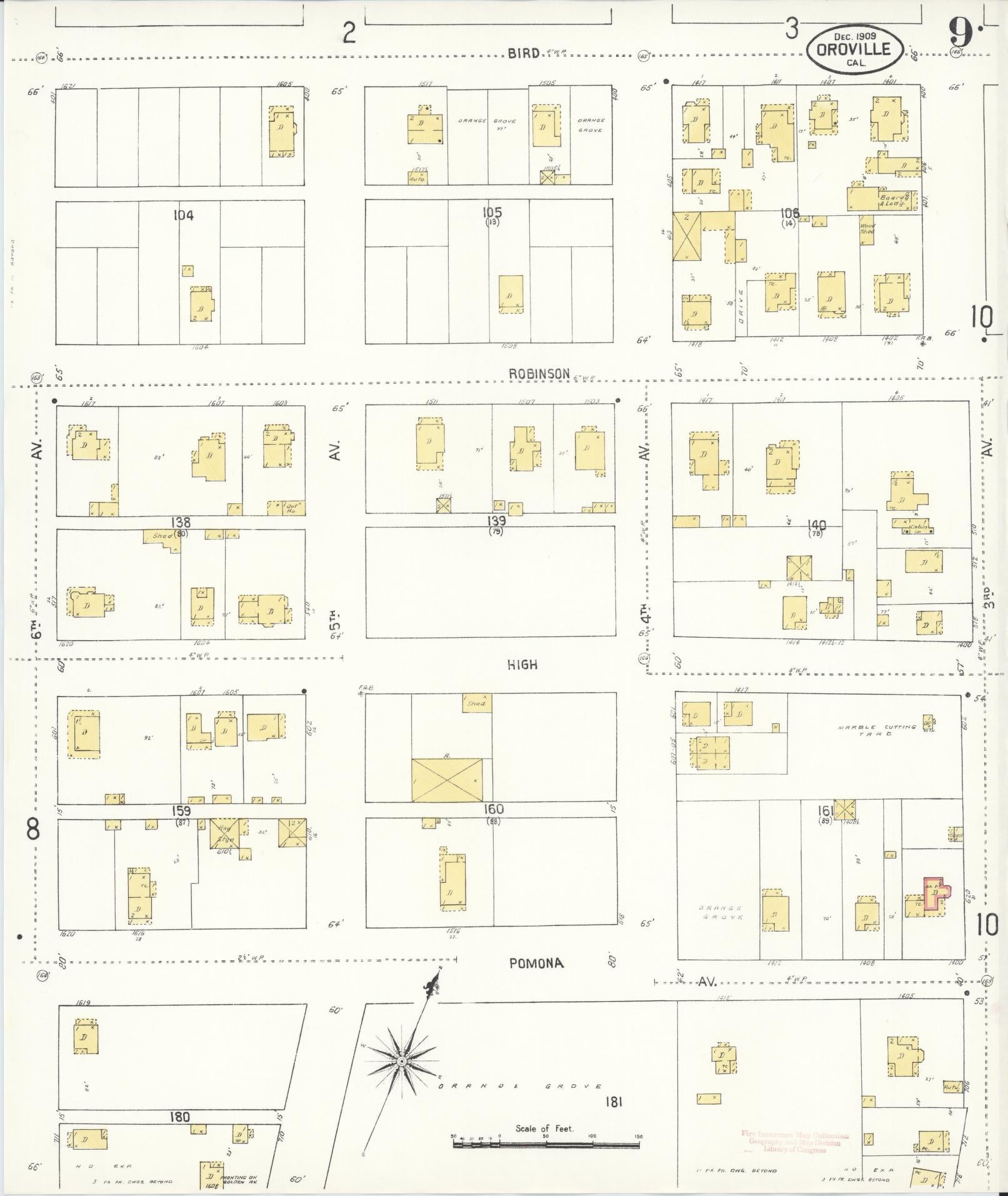 Sanborn Fire Insurance Map from Oroville, Butte County, California (1909), Sheet #0009 - Complete Map Set gallery image, historic Sanborn map, vintage wall art, California California