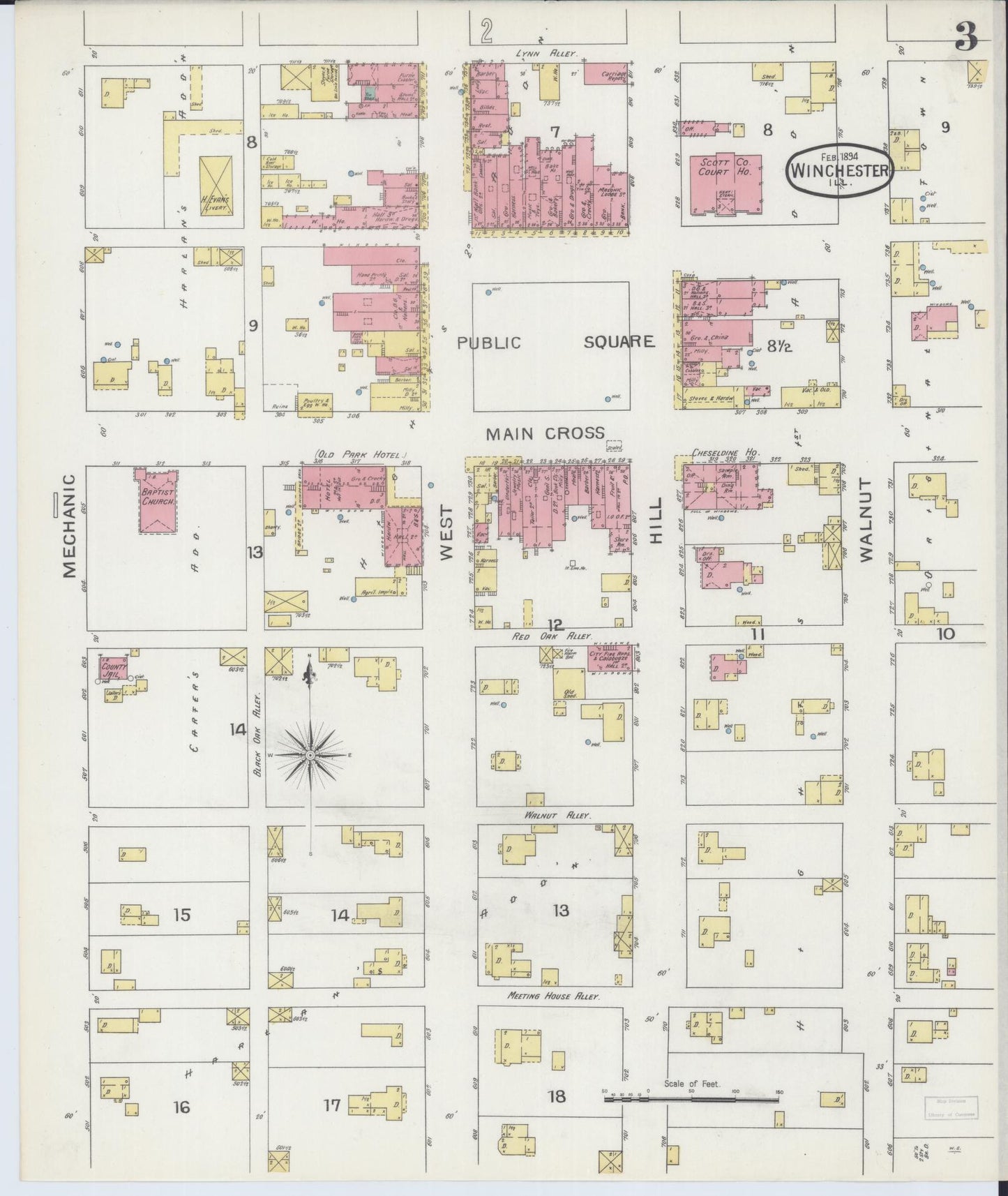 Sanborn Fire Insurance Map from Winchester, Scott County, Illinois (1894), Sheet #0003 - Complete Map Set gallery image, historic Sanborn map, vintage wall art, Illinois Illinois