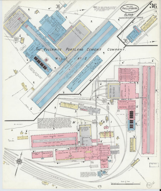 Sanborn Fire Insurance Map from Phillipsburg, Warren County, New Jersey (1910), Sheet #0036 - Historic Sanborn Fire Insurance Map Print, vintage old map wall art, antique decor, genealogy gift, New Jersey New Jersey map