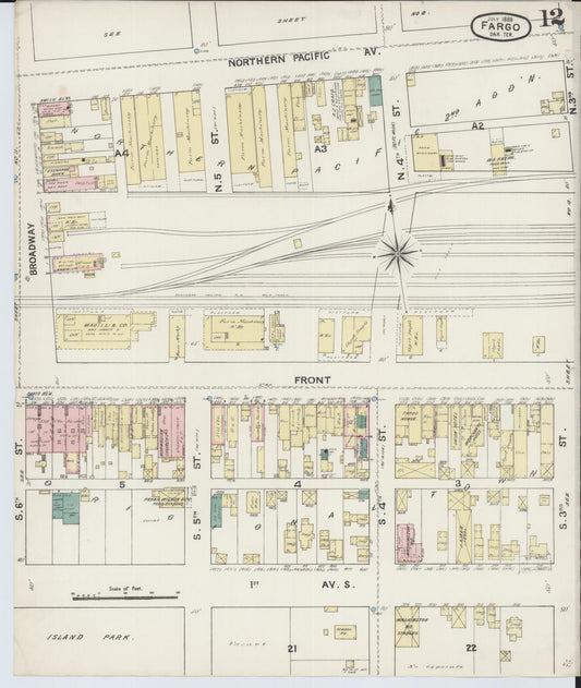 Sanborn Fire Insurance Map from Fargo, Cass County, North Dakota (1888), Sheet #0012 - Historic Sanborn Fire Insurance Map Print, vintage old map wall art, antique decor, genealogy gift, North Dakota North Dakota map