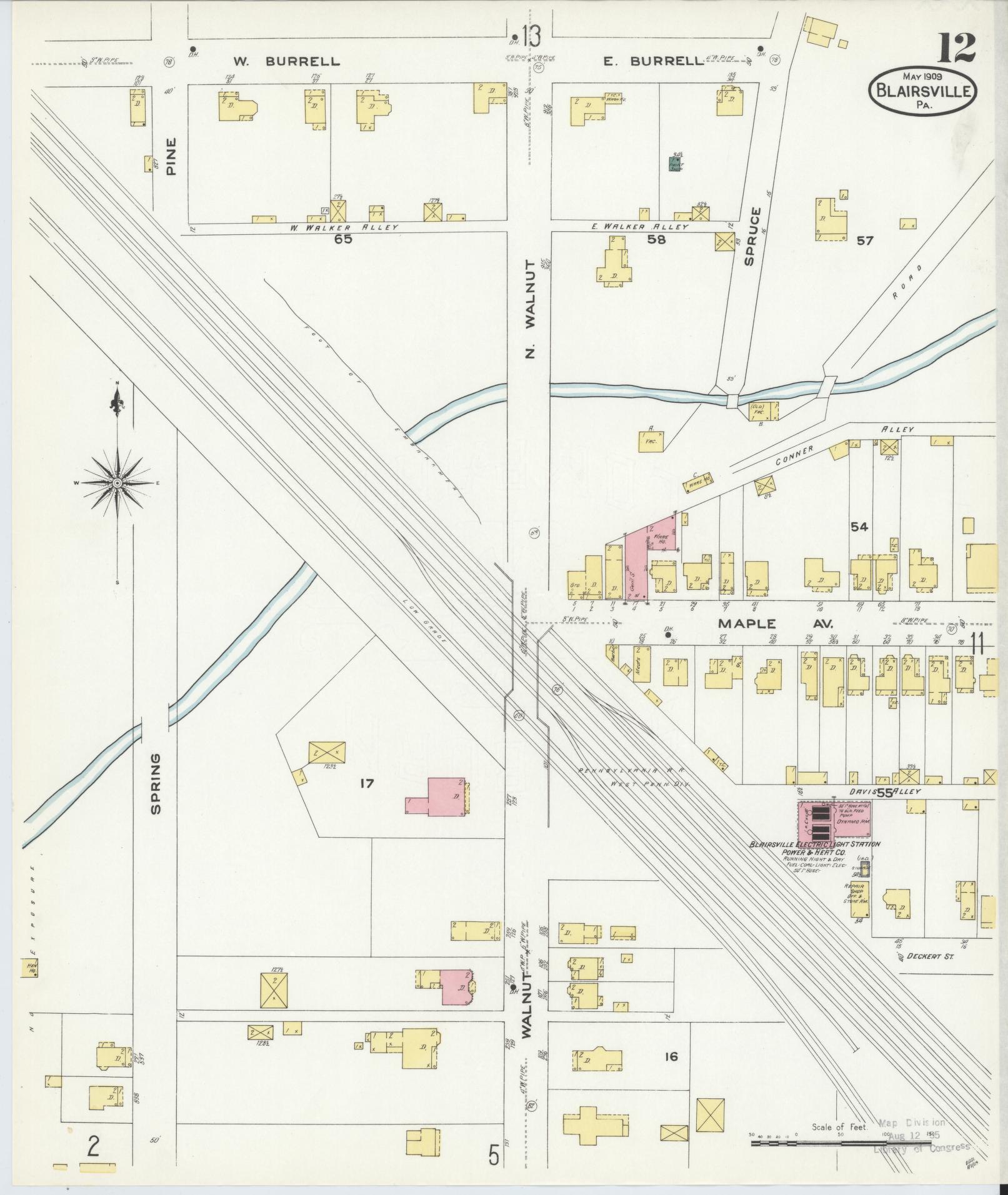 Sanborn Fire Insurance Map from Blairsville, Indiana County, Pennsylvania (1909), Sheet #0012 - Historic Sanborn Fire Insurance Map Print, vintage old map wall art, antique decor, genealogy gift, Pennsylvania Pennsylvania map