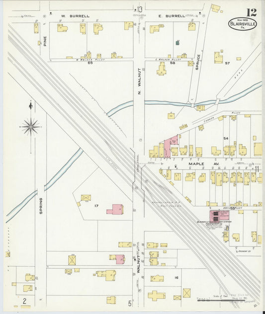 Sanborn Fire Insurance Map from Blairsville, Indiana County, Pennsylvania (1909), Sheet #0012 - Historic Sanborn Fire Insurance Map Print, vintage old map wall art, antique decor, genealogy gift, Pennsylvania Pennsylvania map